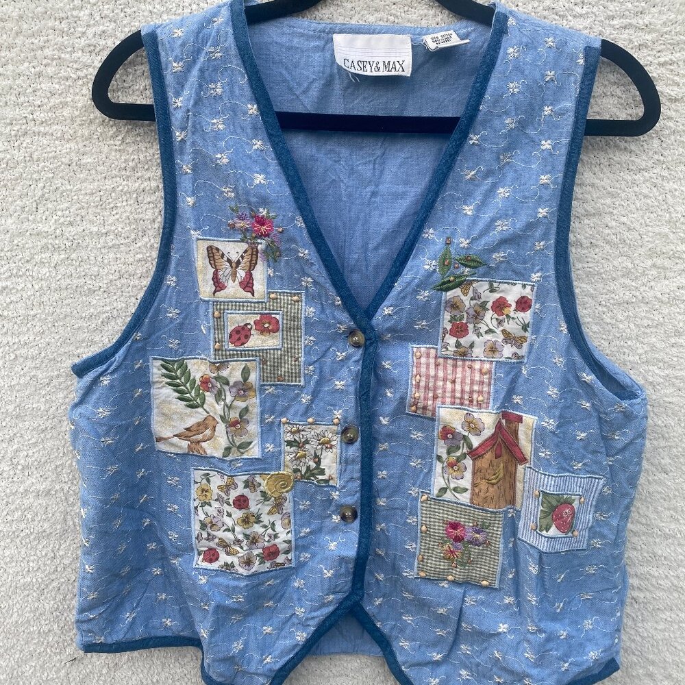 Cottagecore Grandma Denim Embroidered Vest